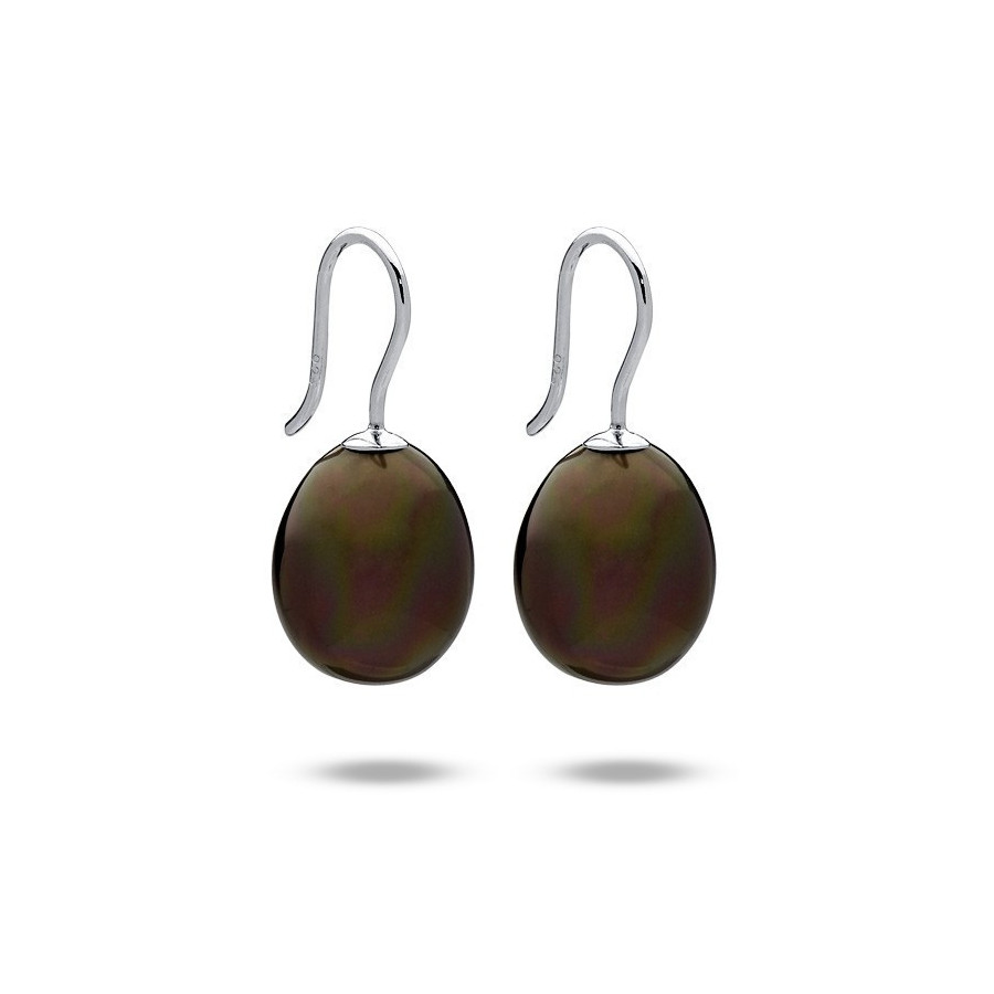 Kolczyki kolor brązowy-ciemny perła 12 x 15 mm