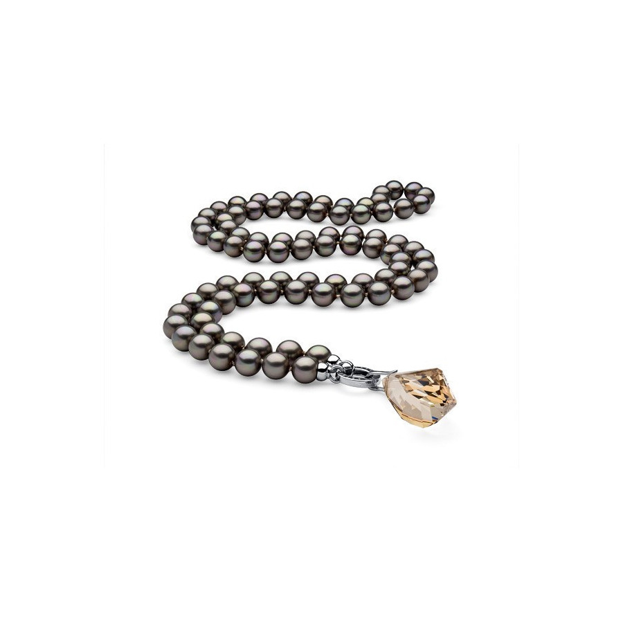 Naszyjnik beżowy-cappucino perła 10 mm kryształ Swarovski