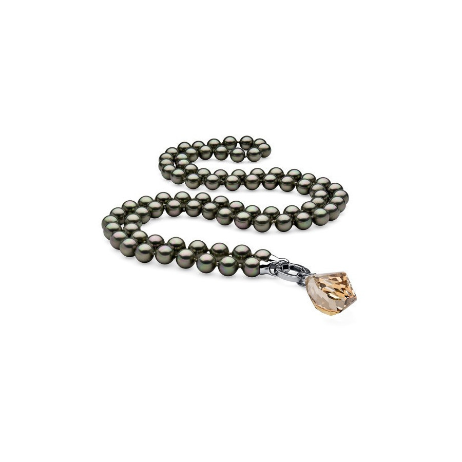 Naszyjnik zielony perła 10 mm kryształ Swarovski