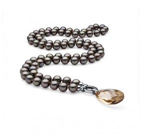 Naszyjnik beżowy-cappucino perła 10 mm kryształ Swarovski