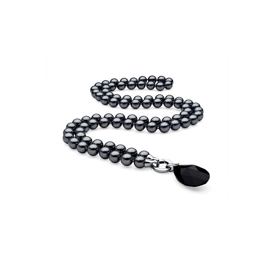 Naszyjnik grafitowy-ciemny perła 10 mm kryształ Swarovski