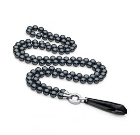 Naszyjnik grafitowy-ciemny perła 8 mm kryształ Swarovski