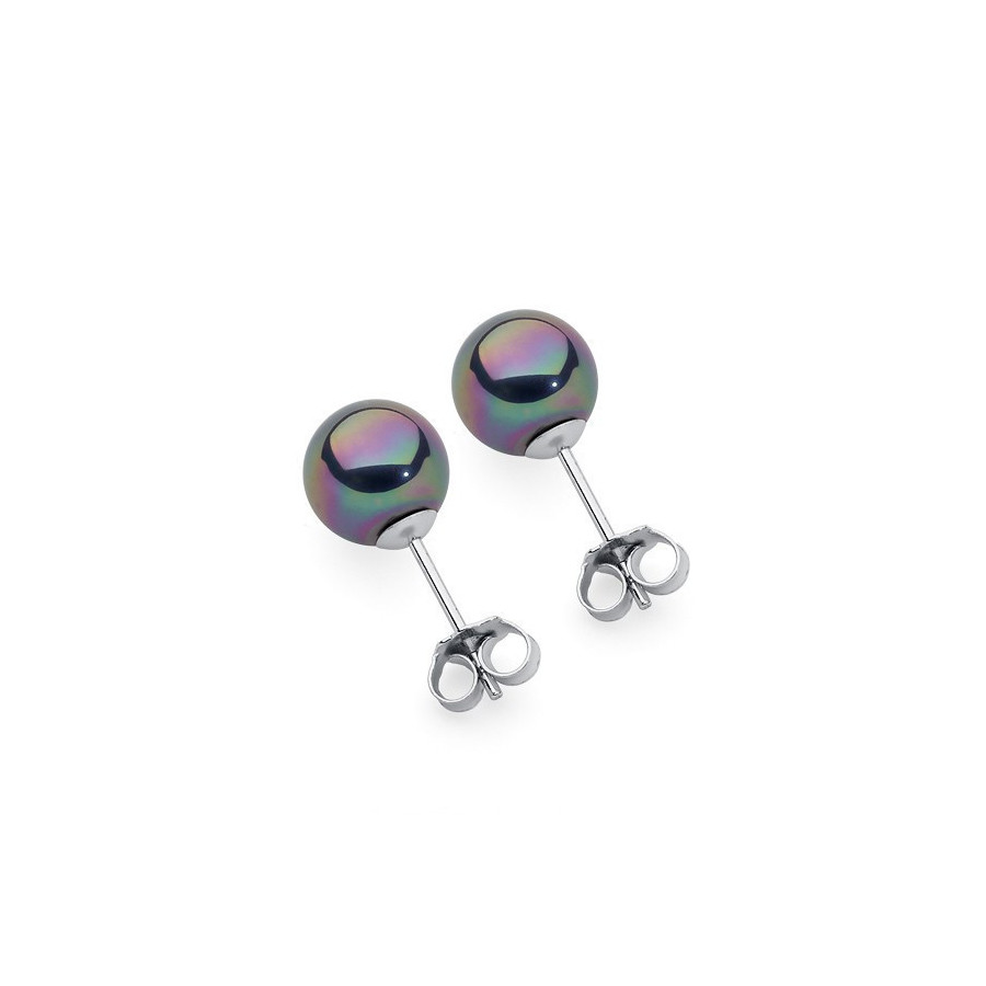 Kolczyki kolor fioletowy-benzynowy perła 8 mm