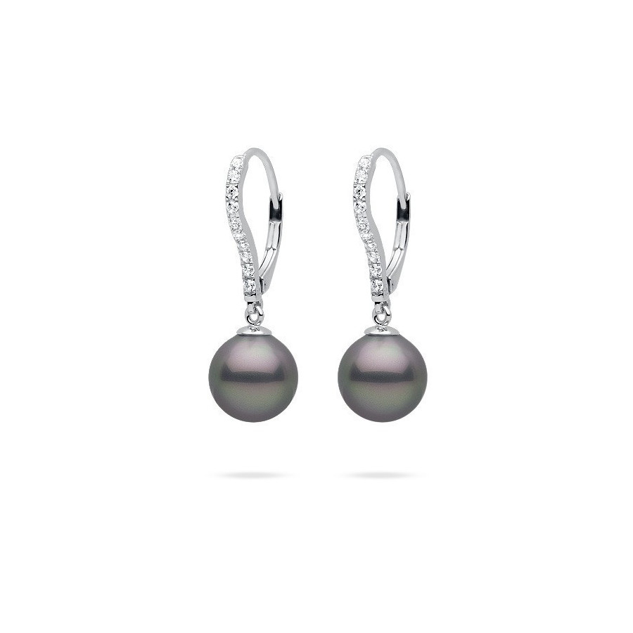 Kolczyki kolor srebrny cyrkonie perła 10 mm