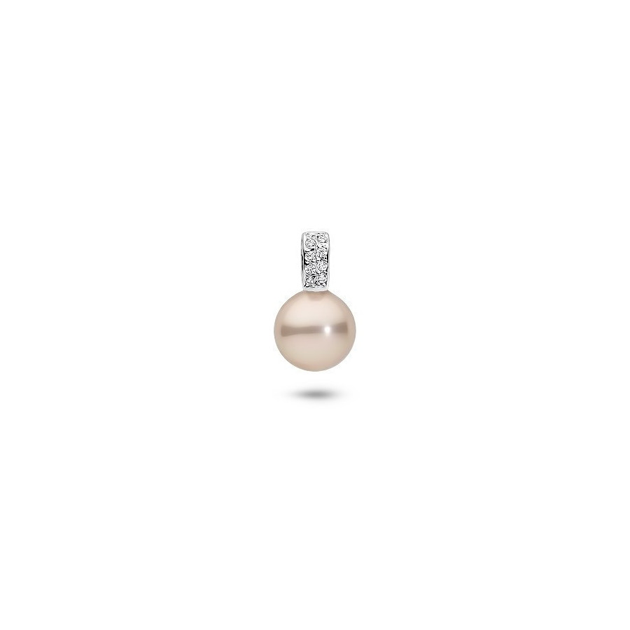 Wisiorek różowy-pudrowy cyrkonie perła 10 mm