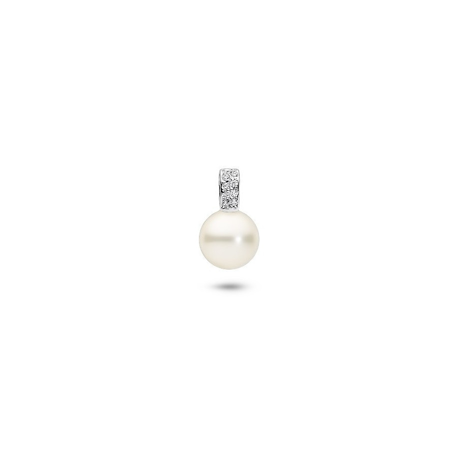 Wisiorek biały cyrkonie perła 10 mm