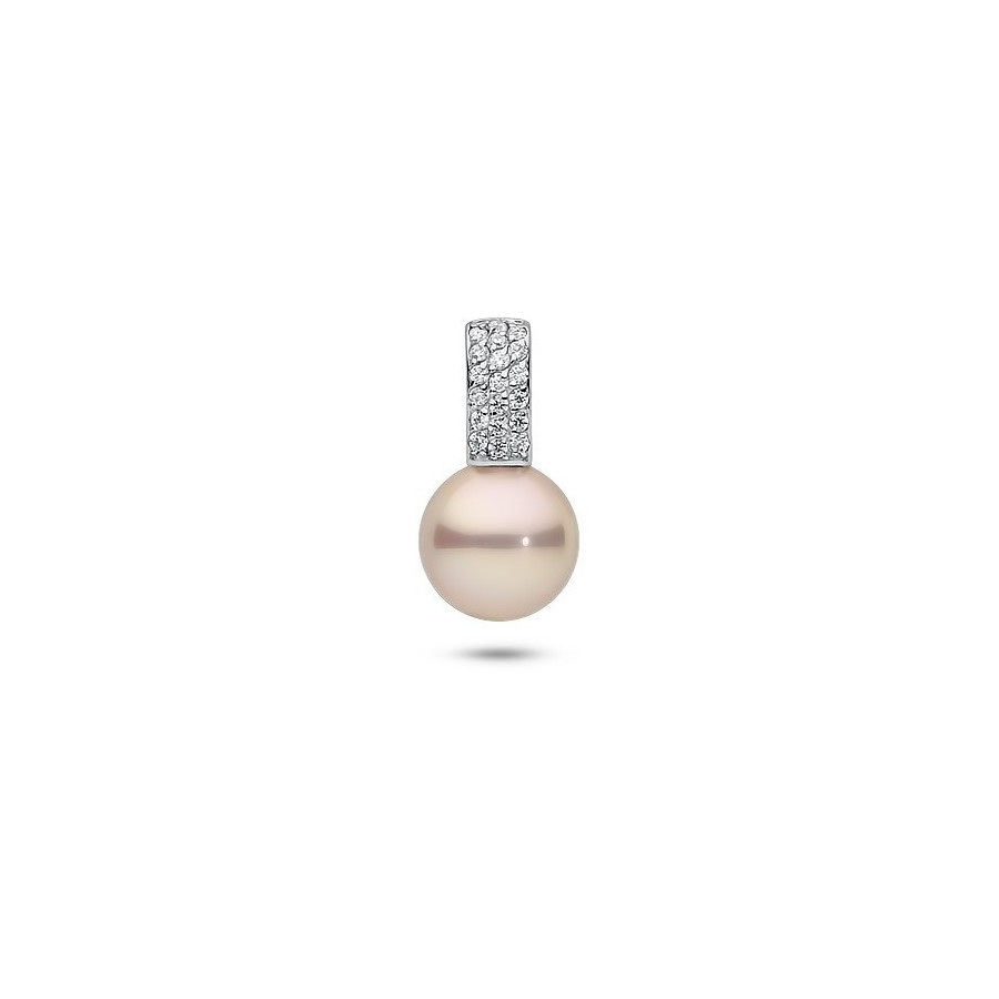 Wisiorek różowy-pudrowy cyrkonie perła 12 mm