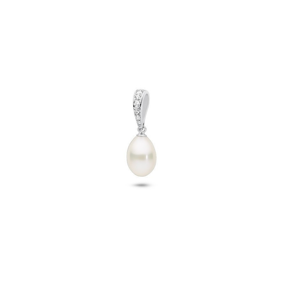 Wisiorek biały cyrkonie perła 8 x 10 mm
