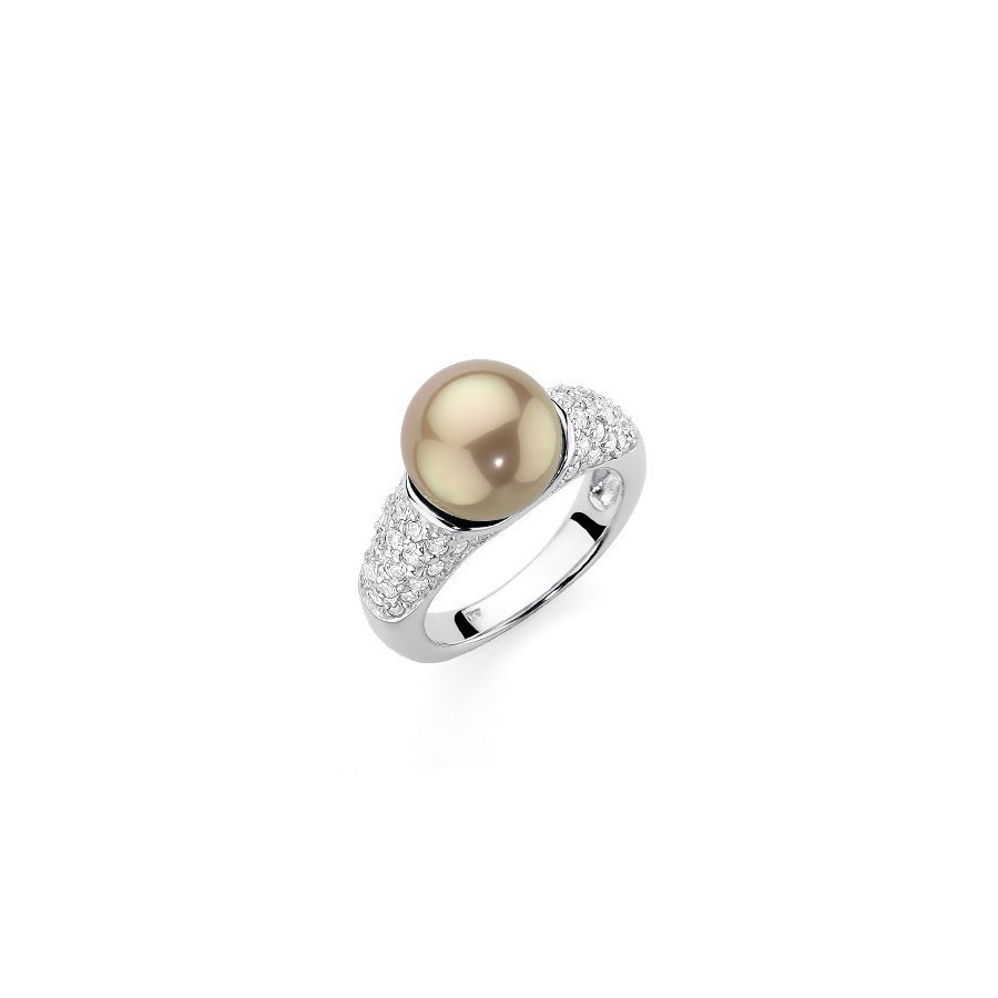 Pierścionek złoty cyrkonie perła 10 mm