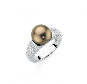 Pierścionek złoty-antyczny cyrkonie perła 10 mm
