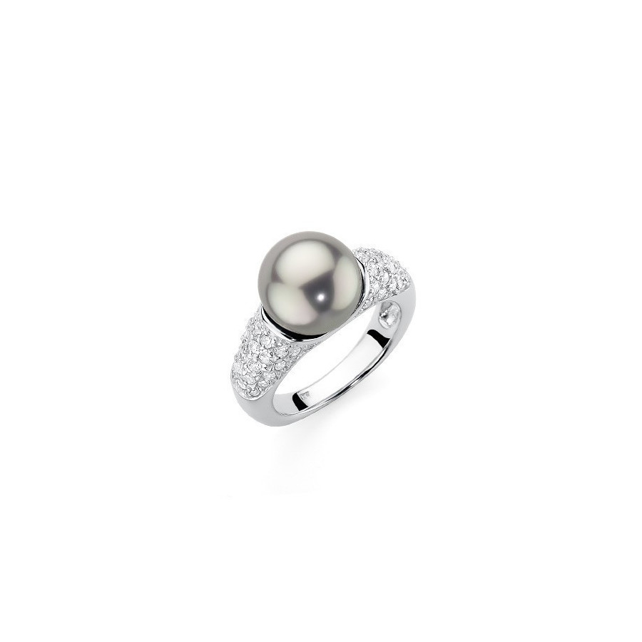 Pierścionek srebrny-jasny cyrkonie perła 10 mm