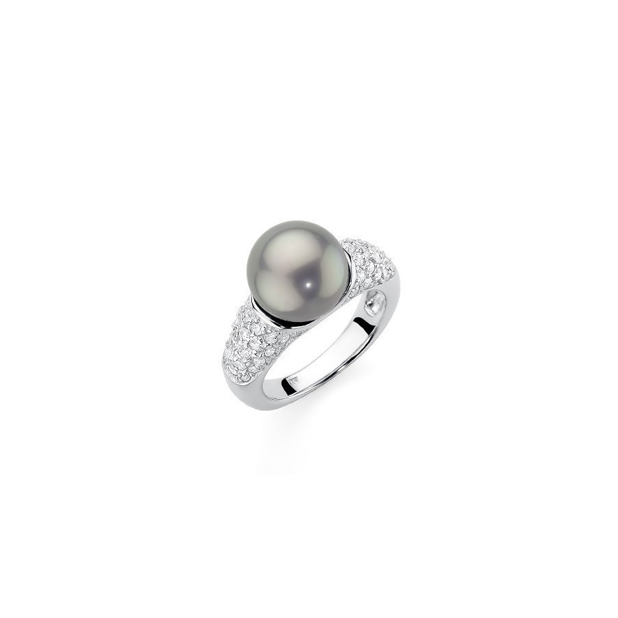 Pierścionek srebrny cyrkonie perła 10 mm