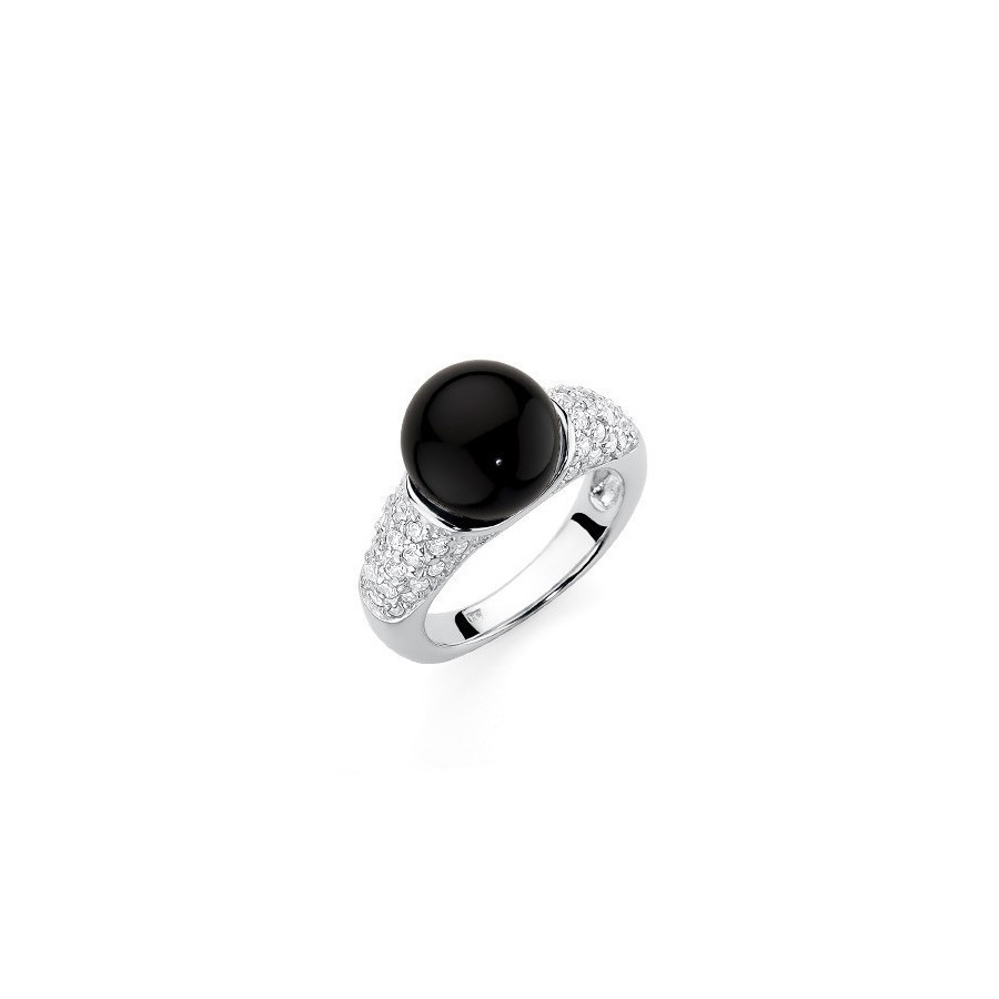 Pierścionek czarny cyrkonie perła 10 mm