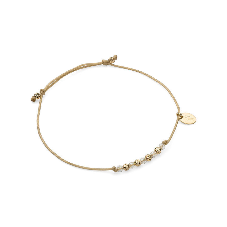 Bransoletka sznurkowa kolor beżowy złoty kryształ Swarovski 3 mm