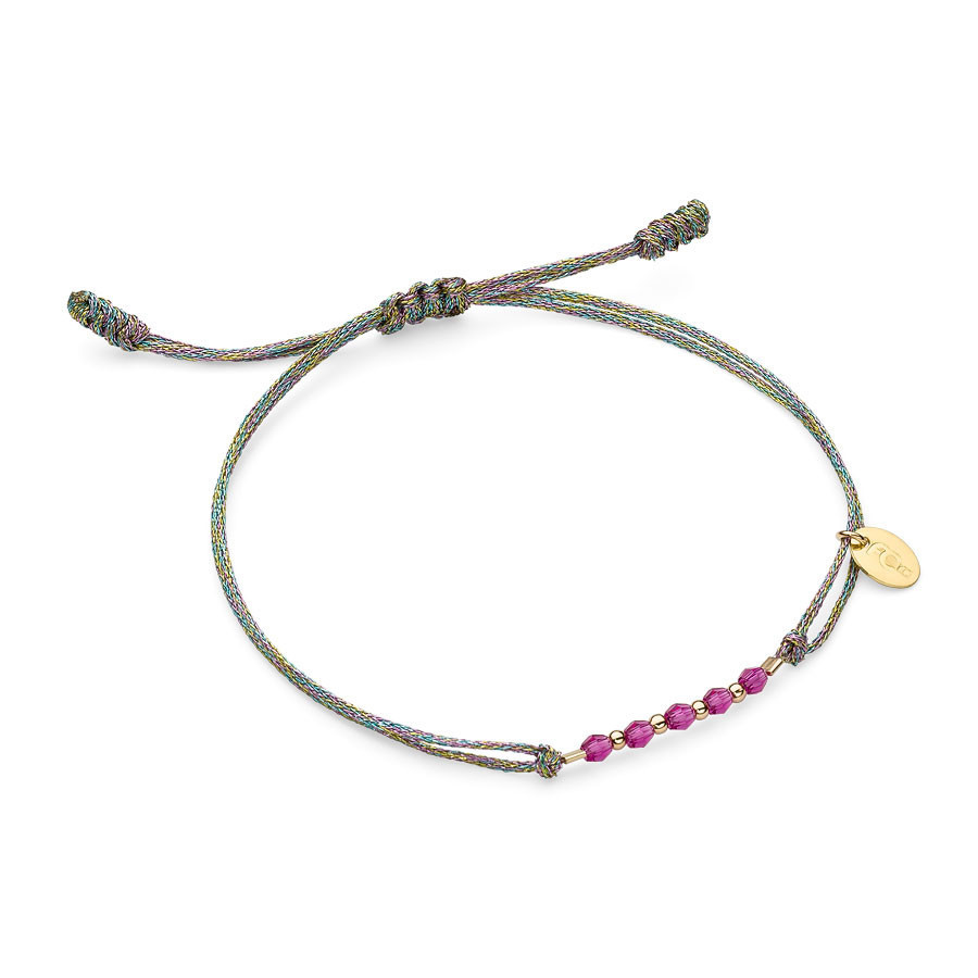 Bransoletka sznurkowa kolor brązowy-metaliczny różowy-fuksja kryształ Swarovski 3 mm