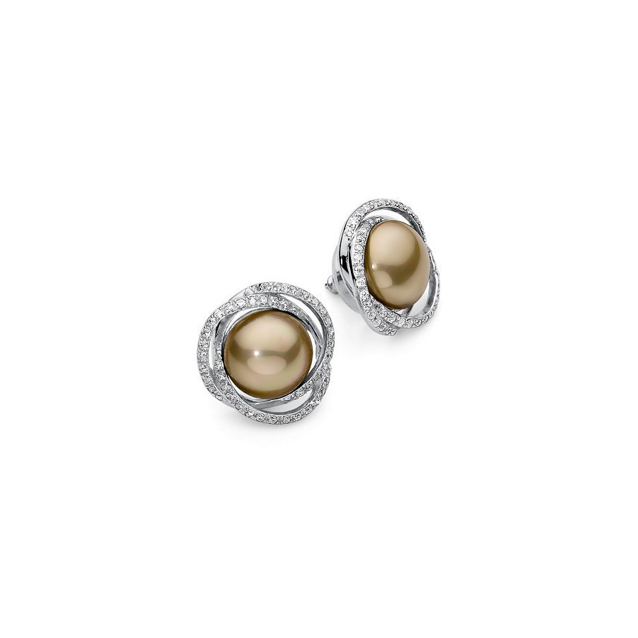 Kolczyki kolor złoty cyrkonie perła 12 mm