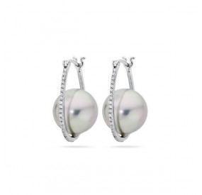 Kolczyki kolor srebrny cyrkonie perła 12 mm