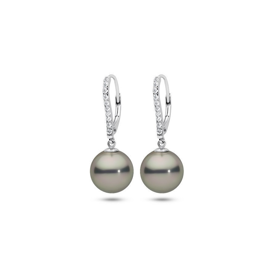 Kolczyki kolor srebrny cyrkonie perła 12 mm