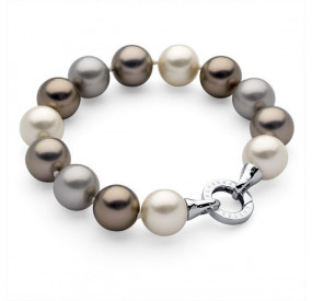 Bransoletka kolor kremowy srebrny perła 14 mm