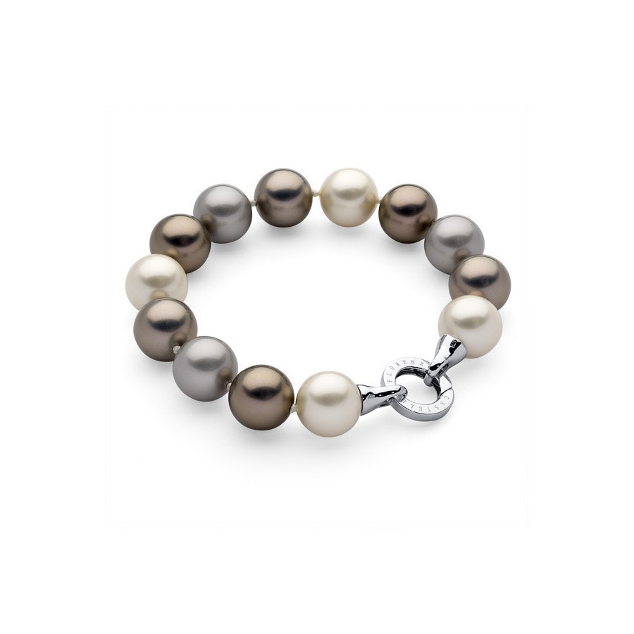 Bransoletka kolor kremowy srebrny perła 14 mm