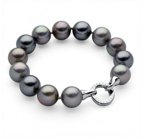 Bransoletka kolor grafitowy srebrny perła 14 mm