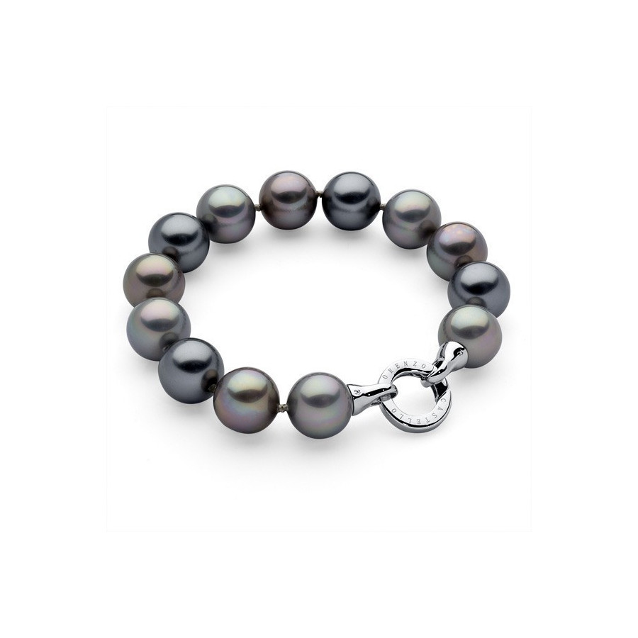 Bransoletka kolor grafitowy srebrny perła 14 mm