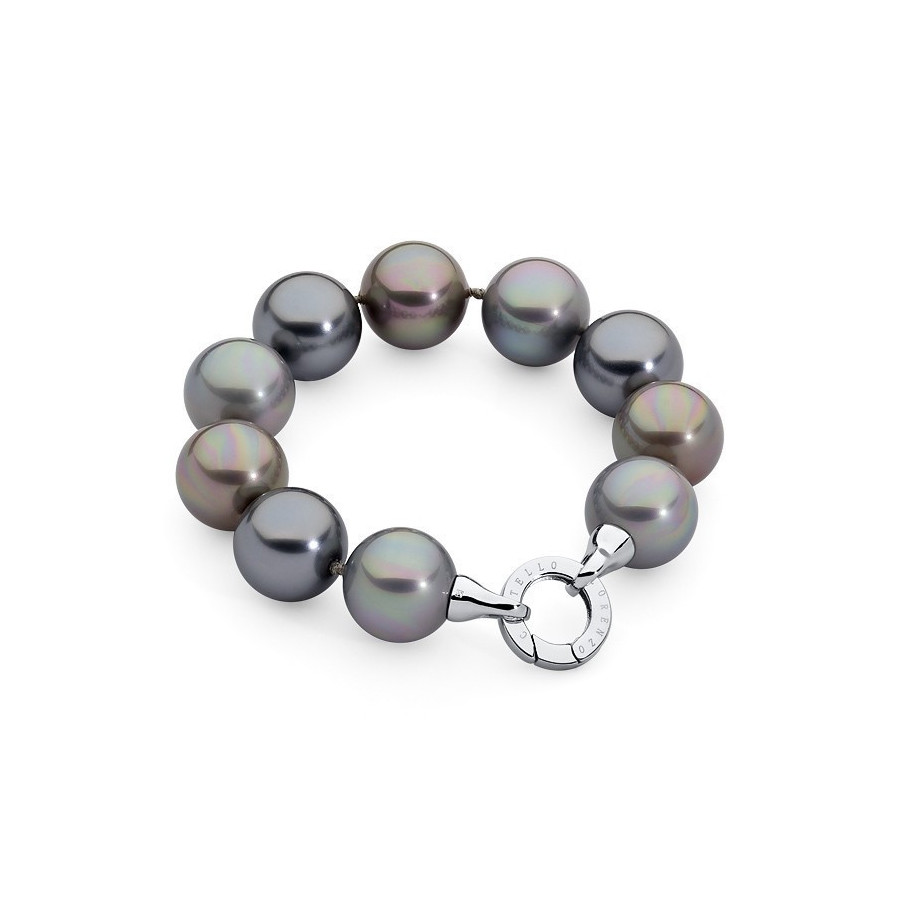 Bransoletka kolor grafitowy srebrny perła 16 mm